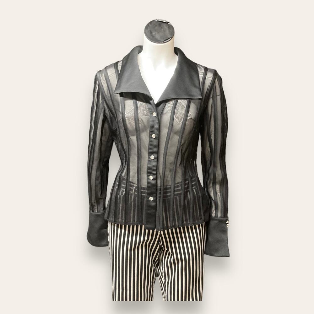 Js Collections Black Mesh Structured Gemstone Lon… - image 2